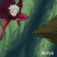 a poster for netflix shows a cartoon of a man flying through the air