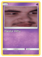 a pokemon card with a blurry picture of a man 's face and the name haista vittu