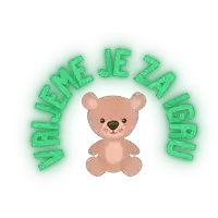 a teddy bear sits in the middle of a green circle that says vrijeme je za igru