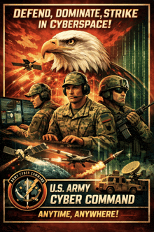 a poster for u.s. army cyber command anytime anywhere