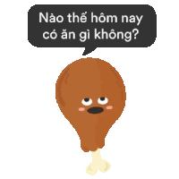 a chicken leg with a face and a speech bubble that says nao the hom nay co an gikhong