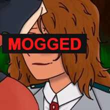 a cartoon of a girl with the word mogged behind her