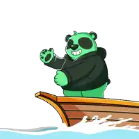 a cartoon of a panda bear wearing a black hoodie with a dollar sign on the front