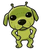 a cartoon drawing of a green dog with antennas on its ears
