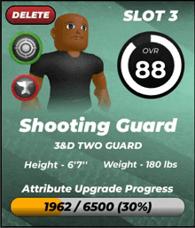 a shooting guard is a character in a video game with a lot of attributes .