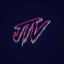 a neon sign that says jtv on a dark blue background