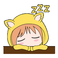 a cartoon of a girl wearing a cat costume sleeping on a table .