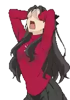 a pixel art of a girl in a red sweater covering her eyes