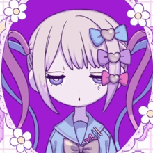 a drawing of a girl with pigtails and bows on her hair
