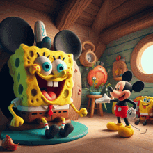 a cartoon of spongebob and mickey mouse