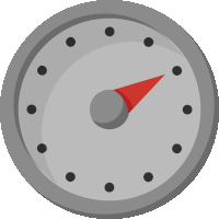 a clock with black dots and a red arrow pointing to the right