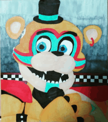 a painting of a colorful monkey with a top hat