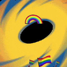 a rainbow is coming out of a black hole in the middle of a galaxy