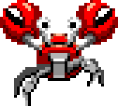 a pixel art of a crab with a red head