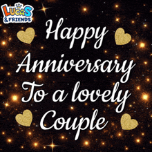 happy anniversary to a lovely couple with gold hearts
