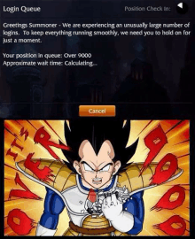 a screenshot of a dragon ball z game with a picture of vegeta and a button that says `` cancel '' .