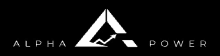 a logo for alpha power with a triangle and an arrow on a black background