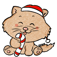 a cartoon of a cat wearing a santa hat and holding a candy cane