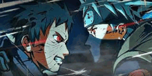 a couple of anime characters are fighting each other in a video game .