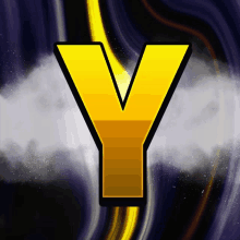 a yellow letter y is on a purple and black background