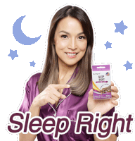 a woman is holding a box of sleep right pills