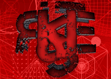 a red and black graphic with the letter e on it