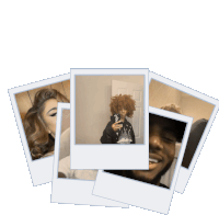 a collage of polaroid pictures shows a man and a woman