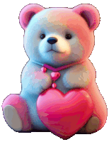 a teddy bear is holding a pink heart in its hands