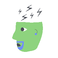 an illustration of a green head with lightning bolts coming out of it