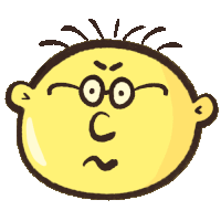 a cartoon drawing of a yellow face with glasses