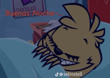 a cartoon character laying in bed with the words buenas noche