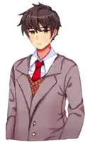 a drawing of a man in a suit with a red tie