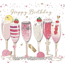 a birthday card with a bunch of champagne glasses