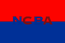 a red and blue background with the word ncba in the middle