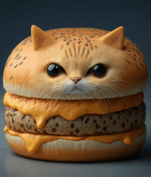 a cat shaped hamburger with cheese on it