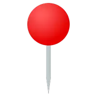 a red pin with a needle sticking out of it is on a white background