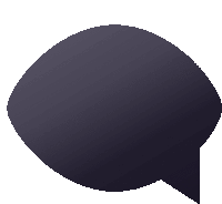 a black speech bubble is against a white backdrop