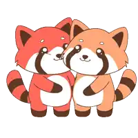 a couple of animals hugging each other with hearts behind them