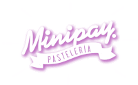 a purple logo for minipay pasteleria with a ribbon