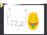 a drawing of a smiley face with a dollar sign in its mouth and the word pozzi written below it