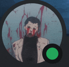 a man with blood on his face is in a circle with a green light