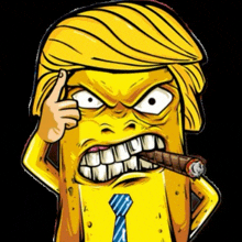 a cartoon of donald trump smoking a cigar and pointing at himself .