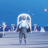 a cartoon character is standing on a dock holding a globe