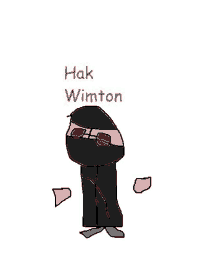 a drawing of a person with a mask on their face and the name hak wimton .