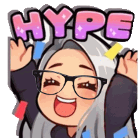 a cartoon of a girl with glasses and the word hype above her