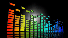 a rainbow colored equalizer on a black background with a white circle in the middle