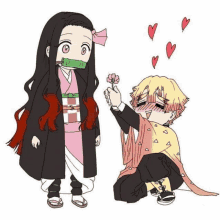 a drawing of a girl giving a flower to a guy