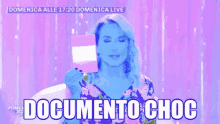 a woman is holding a piece of paper and the words documento choc are above her