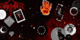 a poster for peach io shows a tarot card and a hand on a red background