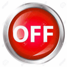 the word off is on a red button with a silver frame .